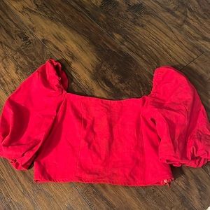 miami red puff sleeve crop top